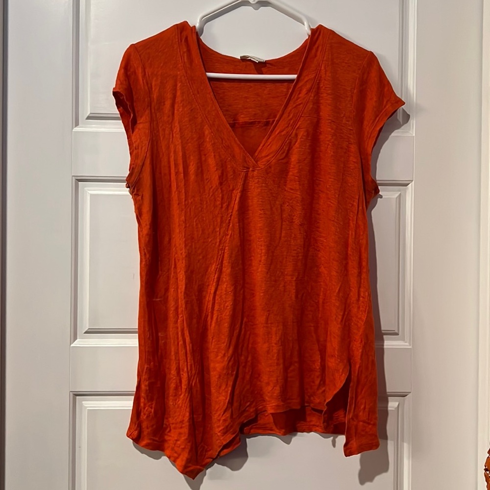 Orange V-neck Asymmetrical Anthropologie Blouse